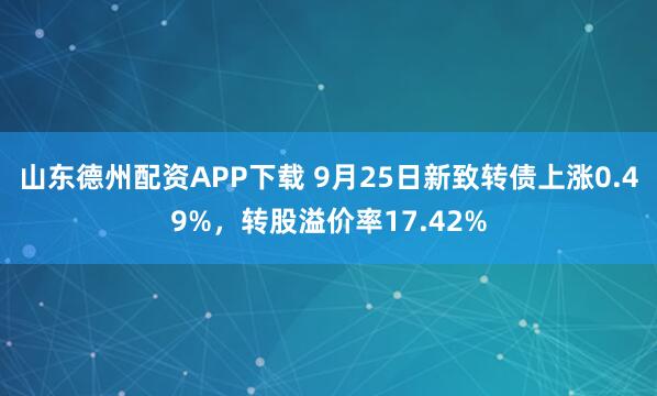 山东德州配资APP下载 9月25日新致转债上涨0.49%，转股溢价率17.42%